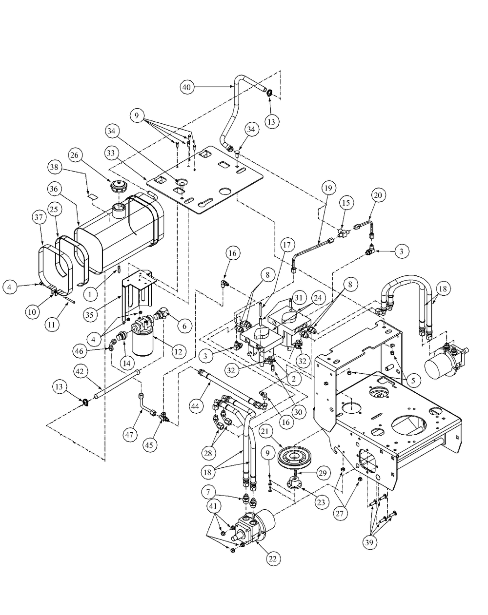Hydro Pump Assembly Diagram and Parts List for HF1748 55AF3D4V150-WAM Cub Cadet Lawn Mower